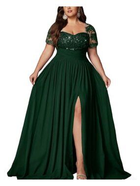Plus Size Sequin Chiffon A-Line Formal Evening Gown Maxi Dress
